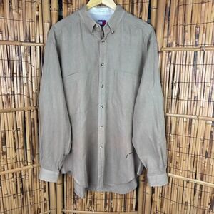 Tommy Hilfiger Men's Button Down Linen Safari Long Sleeve Shirt Khaki Size Large